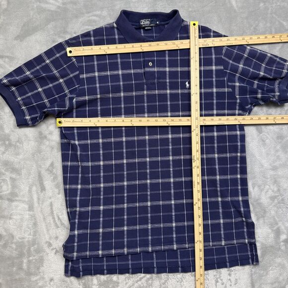 VTG Polo Ralph Lauren Men’s XL Navy Blue White Plaid Short Sleeve Polo Made USA - Picture 4 of 7